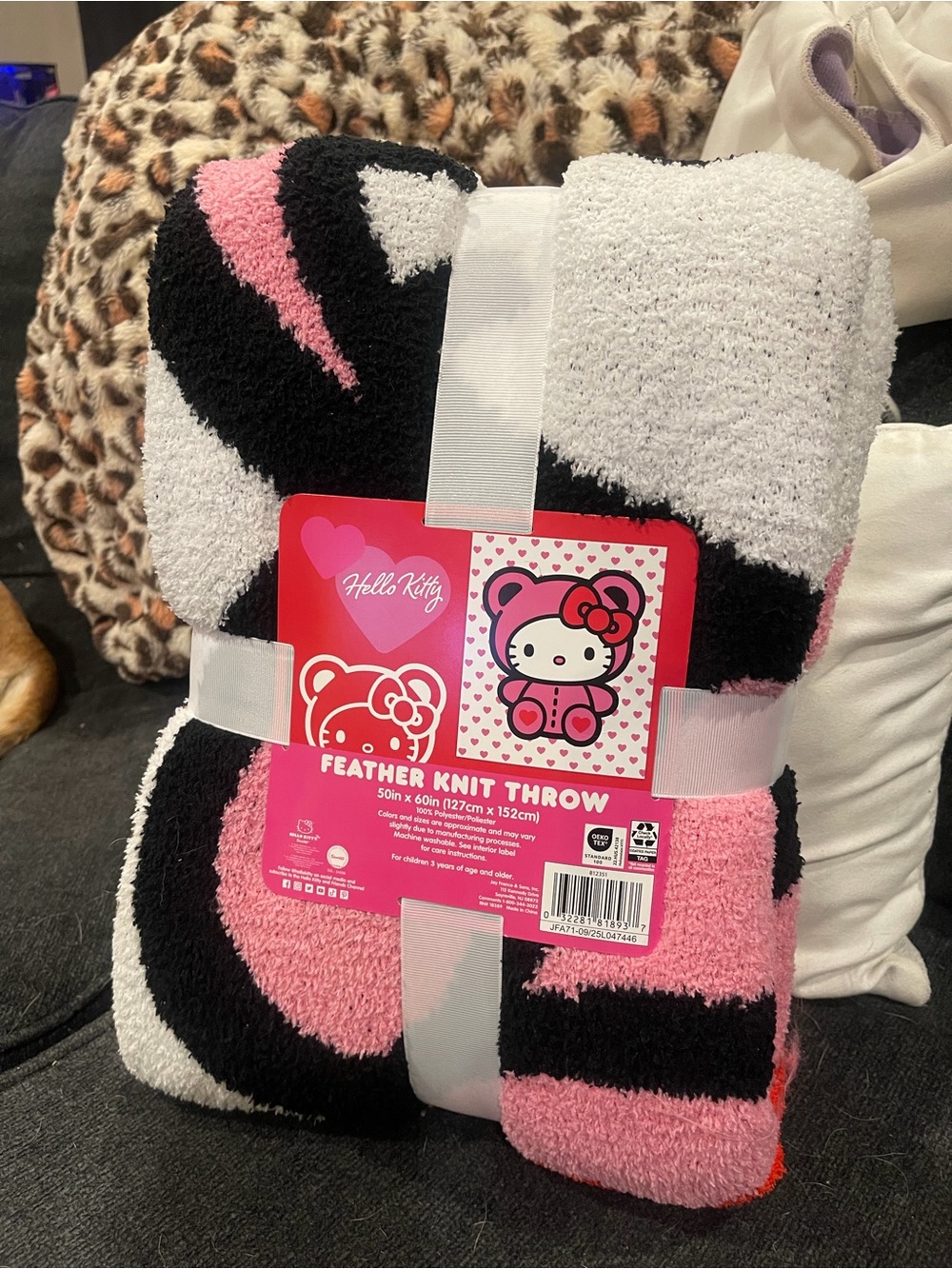 Hello Kitty Pink Black & White Feather Knit Throw